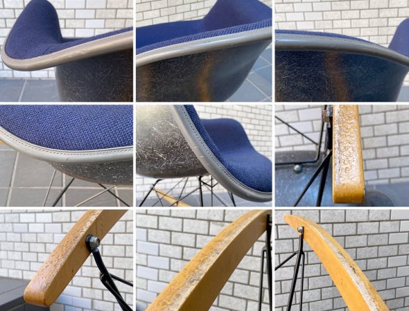 ハーマンミラー Herman Miller アームシェルチェア ビンテージ 2nd + ロッカーベース ブラックシェル ネイビーファブリック 張替済み イームズ ミッドセンチュリー ■