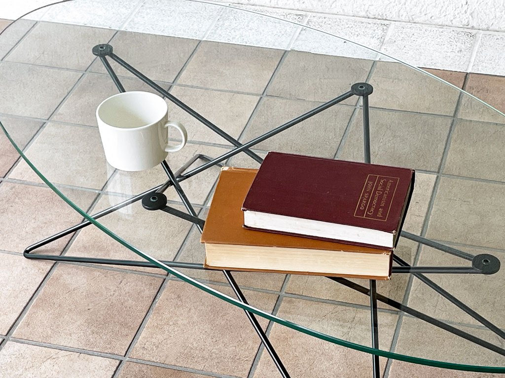 イデー IDEE O.R.T.F ローテーブル コーヒーテーブル アイアンレッグ オーバル型 ガラス天板 ◇