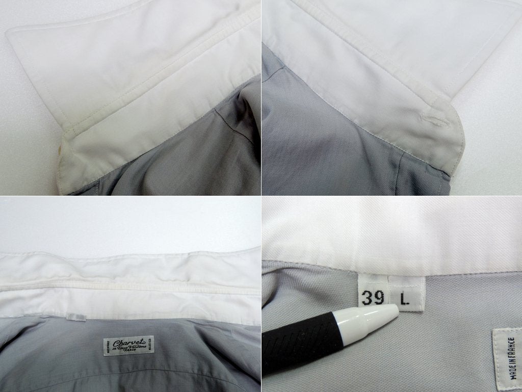 シャルベ Charvet 長袖シャツ クレリックシャツ グレー × ホワイト フランス製 ●