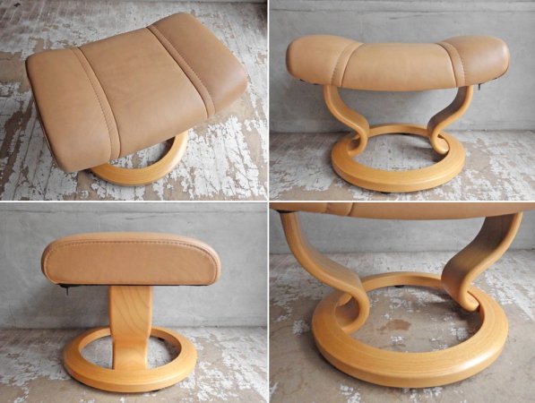 エコーネス EKORNES ストレスレス チェア Stressless ウイング Wing オットマン付き ベージュ レザー ♪
