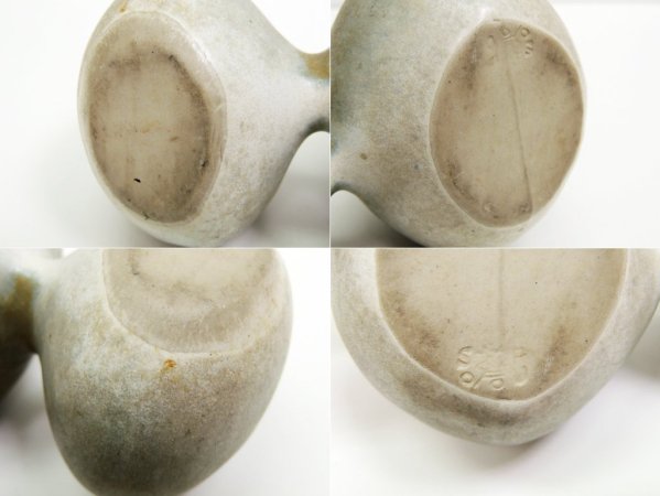 作者不明 陶製 花器 フラワーベース 2連 ●
