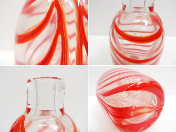 USビンテージ ガラス フラワーベース glass flower vase レッド ●