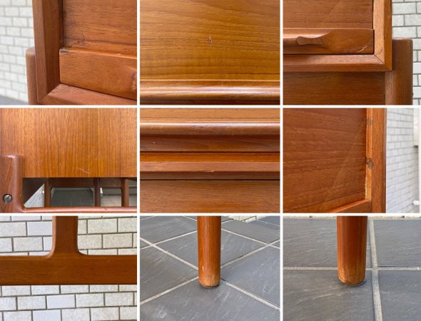 デンマーク チーク材 ビンテージ ライティングビューロー キャビネット デスク 無垢材 鍵付き 北欧家具 ■