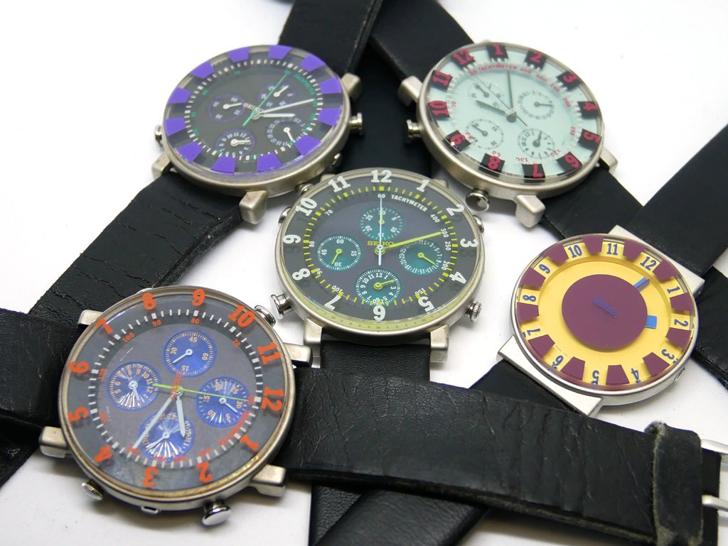 セイコー SEIKO ソットサス コレクション 7T34-6A30 オレンジ 1993年発売 オリジナルモデル 箱説付 Sottsass 3層ガラス クロノグラフアラーム 新品ベルト付 ●