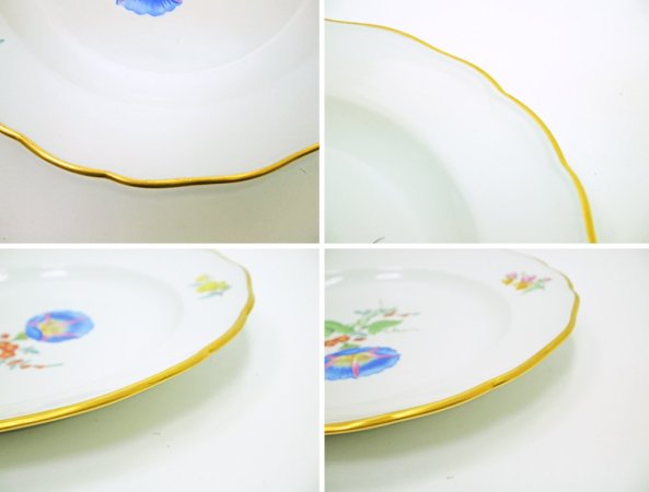 マイセン meissen ベーシックフラワー プレート 朝顔 金彩 白磁 食器 25cm ドイツ ●