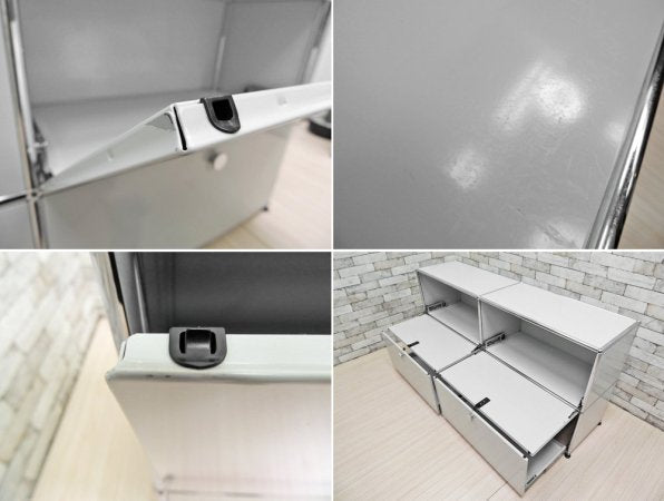 USMモジュラーファニチャー USMハラーシステム 2列2段 サイドボード キャビネット ドロップダウンドア×2 ドロワー2杯 ライトグレー B ●