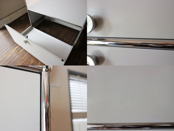 USMモジュラーファニチャー USMハラーシステム 1列5段 シェルフ キャビネット フラップ扉×1 ドロップダウンドア×3 ドロワー1杯 ライトグレー A ◎