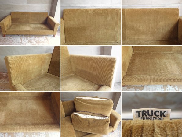 トラックファニチャー TRUCK FURNITURE FK SOFA ソファ 3シーター ウォールナット無垢材 コーデュロイ生地 グリーン 参考価格¥456,500- ♪