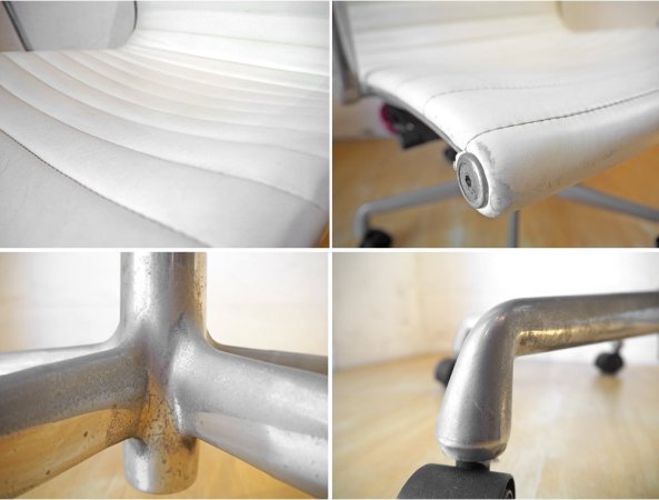 ハーマンミラー Herman Miller アルミナムグループ マネージメントチェア 手動昇降タイプ 本革 5本脚キャスターベース アイボリー C&Rイームズ 定価:301,400円 ★