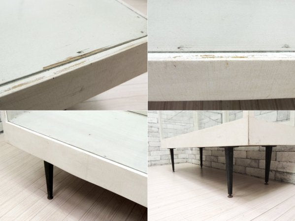 ビンテージ vintage ガラス × ペインテッドウッド ショーケース ホワイト 店舗什器 ●