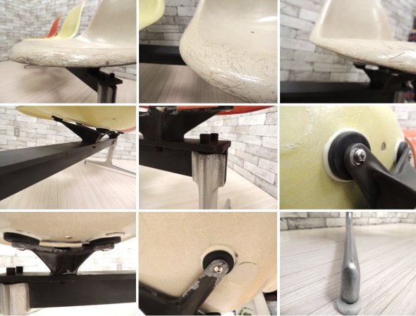 ハーマンミラー HermanMiller モダンファニチャーセールス M.F.S 70's ビンテージ エアポートベンチ 3連 タンデムベンチ シェルチェア C&R. イームズ 稀少品 ●