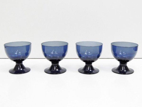 ヌータヤルヴィ Nuutajarvi ビストロ BISTRO グラス 脚付きカップ ブルー サーラ・ホペア Saara Hopea 1950-60s ビンテージ フィンランド 北欧食器 D ●