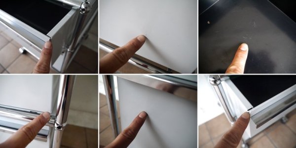 ユーエスエムハラーシステム USM Haller ワゴン スチールトレイ大小3杯付き カスタムオーダー品 定価約14.8万+α 鍵無し ライトグレー (略オフ白) オフィス家具 MoMA スイス製 ◇