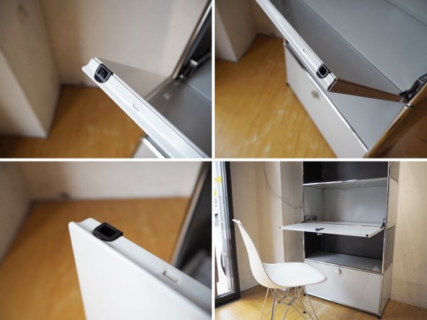 USMモジュラーファニチャー USMハラーシステム 1列4段 ドロップダウンドア×エクステンションドア キャビネット ライトグレー×ブラック ★