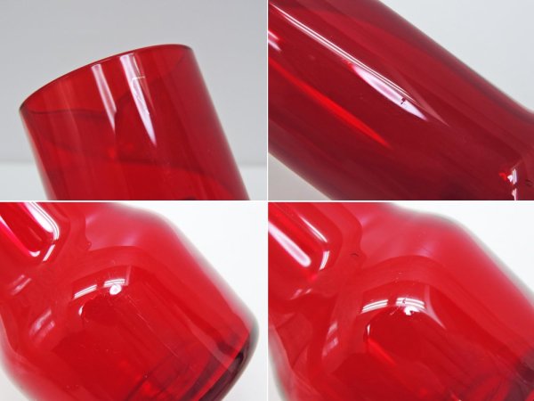 北欧ビンテージ Scandinavian Vintage ガラス ピッチャー デキャンタ レッド チーク蓋付 北欧食器 ●