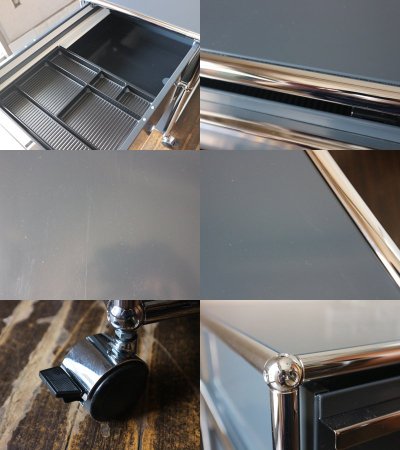 ユーエスエムハラー USM Haller モジュラーファニチャー Modular Furniture ハラーシステム ロールボーイ ワゴン デスクキャビネット アントラサイト 鍵付き A ◎