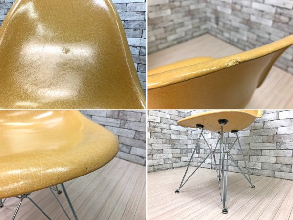 ハーマンミラー Herman Miller サイドシェルチェア 2ndビンテージのFRP製 オークルライトシェル x モダニカ製1stタイプ エッフェルベース チャールズ&レイ イームズ ●