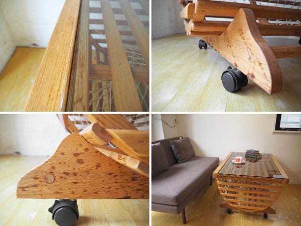 エルエルビーン L.L.bean ビンテージコレクション ガラストップ コーヒーテーブル オーク材 US Vintage collection glass top Coffee table アメリカ★