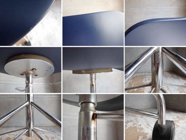 フリッツハンセン Fritz Hansen セブンチェア 昇降機能&キャスターベース 80'sビンテージ ネイビー系カラー リペイント アルネ・ヤコブセン デンマーク 北欧家具 ♪