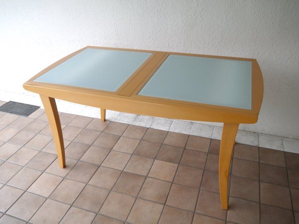 カリガリス Calligaris ダイニングテーブル ワーキングテーブル エクステンション 蛇腹 伸長式 ビーチ材 ガラストップ イタリアモダン ◇