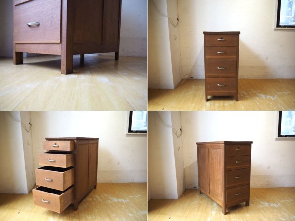 ジャパンビンテージ Japan vintage 木味 デスク袖 袖机 デスクキャビネット 楢無垢材 抽斗4杯 高さ 76cm 昭和レトロ 古道具 ★