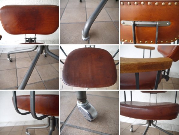 トラックファニチャー TRUCK FURNITURE デスクワークチェア DESKWORK CHAIR 本革 スチールフレーム スタッズ アーム キャスター付き 工業系 ◇