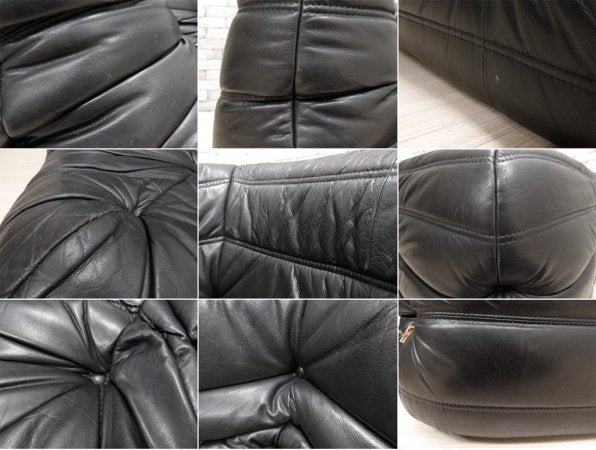 リーンロゼ Ligne roset トーゴ TOGO 本革 レザー コーナー ソファ ミッシェル・デュカロワ 黒 旧タグ 参考価格:484,000円~ ●