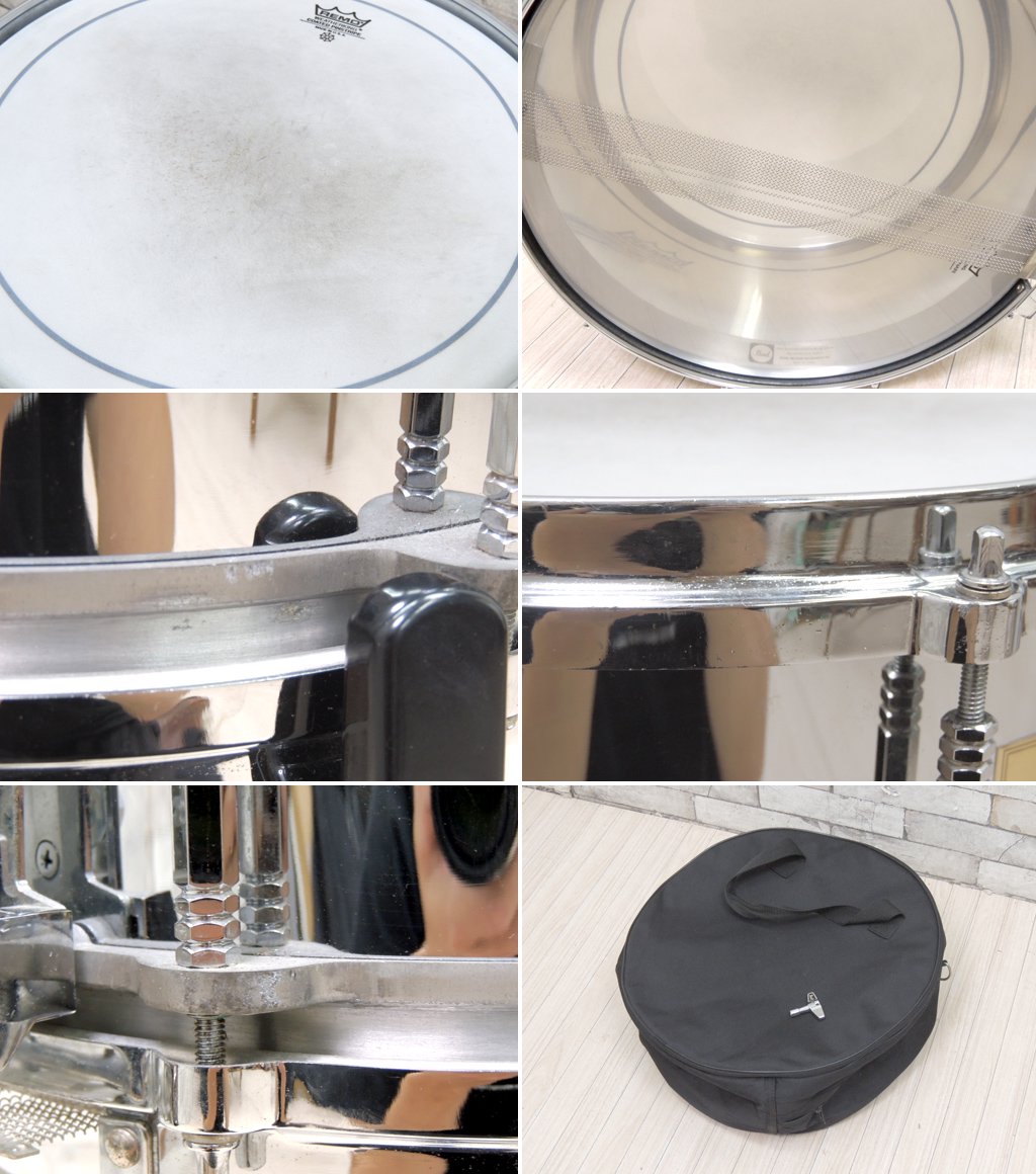 パール Pearl S-814D スネアドラム Free Floating Steel Shell 純正スタンド付き ●