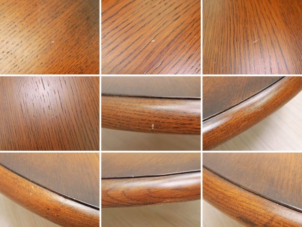 オーク材天板 × イデア IDEA 木製テーブル脚 Wood leg WAL ちゃぶ台 ラウンドローテーブル ダークブラウン リメイク品 ●
