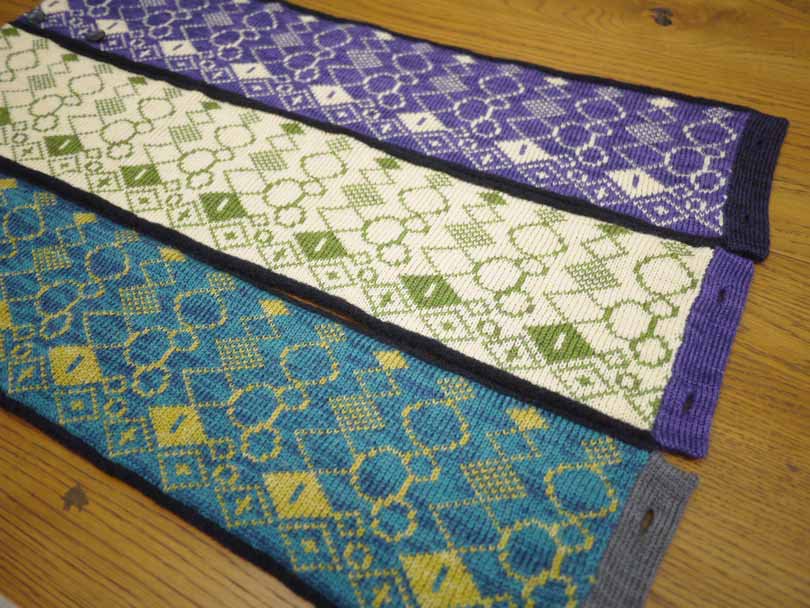 紀編物製作 ハンドメイド ニット編み工房 ボタン付きえりまき 丸と菱 緑 新品 ●