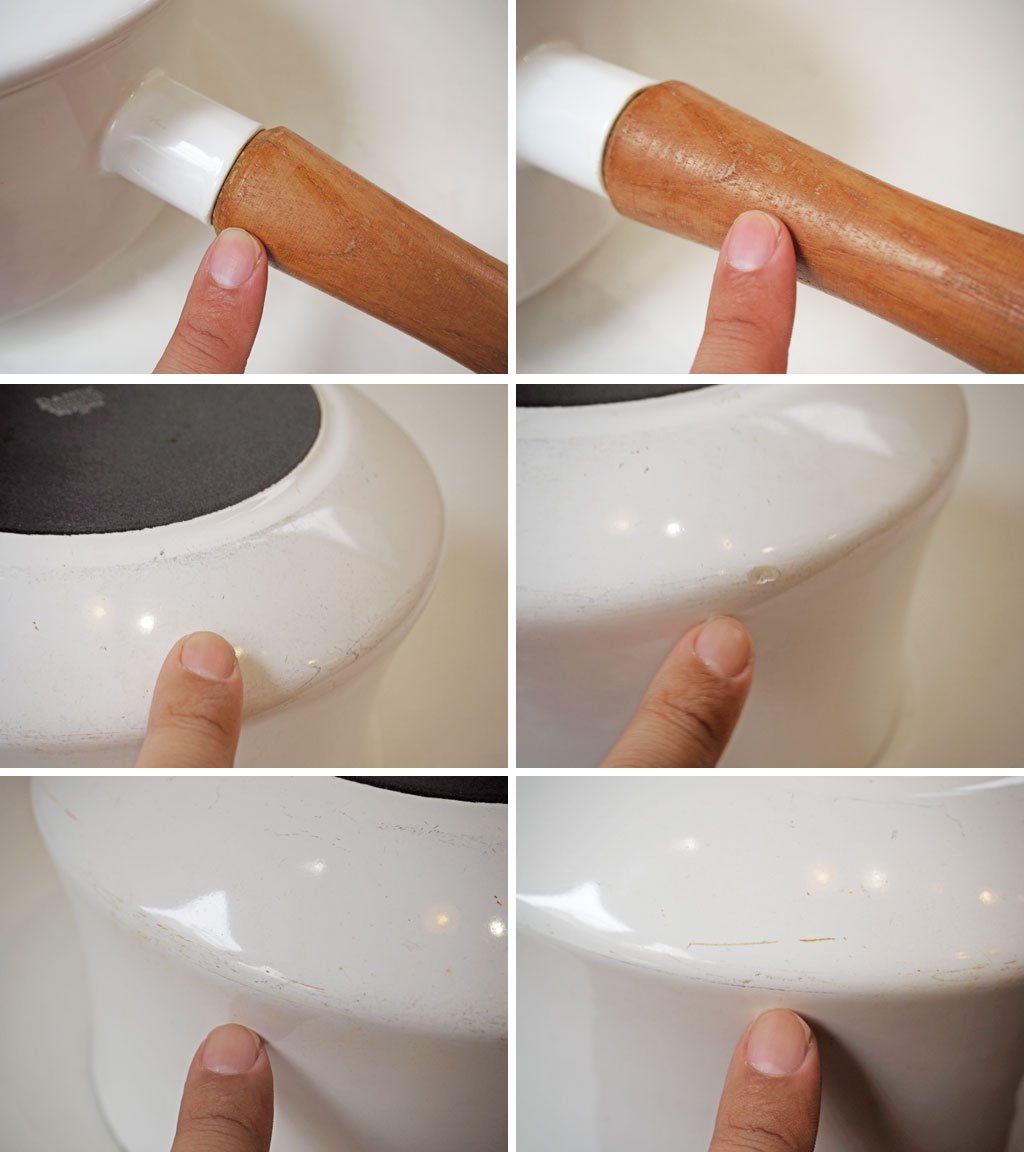 ダンスク DANSK コベンスタイル Kobenstyle 蓋付き ホーロー 深型片手鍋 ホワイト チーク材 イェンス・クイストゴー フランス製 ビンテージ ★