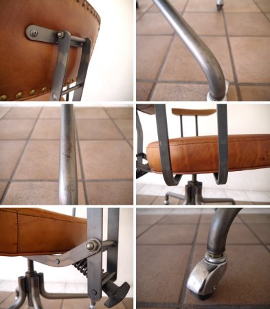 トラックファニチャー TRUCK FURNITURE デスクワークチェア DESKWORK CHAIR 本革 スチールフレーム スタッズ アーム キャスター付き 工業系 ◇