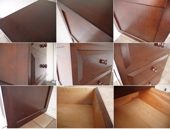 松本民芸家具 ミズメザクラ無垢材 D型 小物整理箪笥 6段 スリムチェスト 水目桜 民藝 和モダン 刻印有り ◇