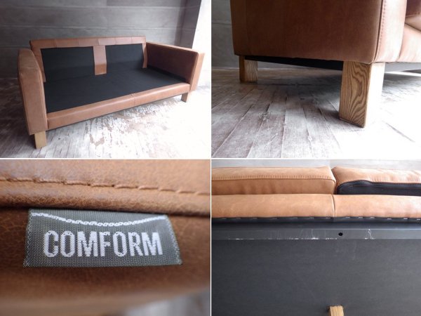 クラッシュゲート CRASH GATE コンフォーム COMFORM フリーマン Freeman 2.5Pソファ レザーテックス オーカーBR 定価:\137,500ー 美品 ♪