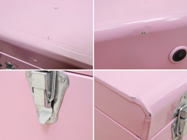 ビンテージスタイル ペインテッド ブリキ トランク 収納ケース 2点セット 入れ子式 ピンク ミニミラー付 A ●