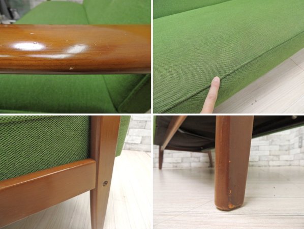カリモク60 Karimoku60 Kチェア 2シーター ソファ タープグリーン ミッドセンチュリー 廃番 希少 ●