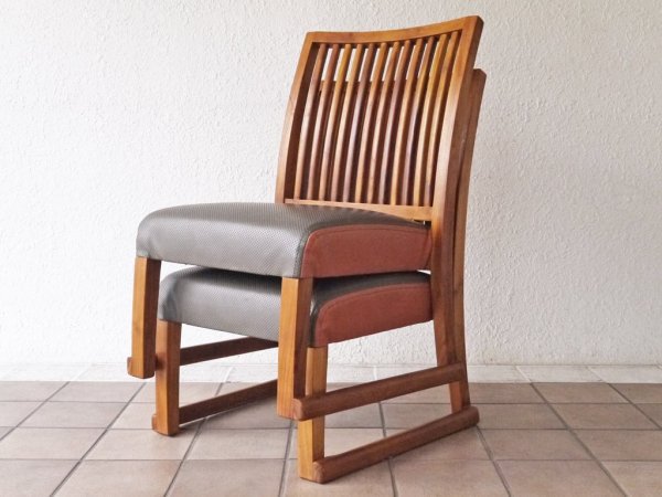 BC工房 チーク無垢材 おたすけきらきら椅子 スタッキングチェア ダイニングチェア コンビカラー パンチングシート 廃番品 和モダン A ◇