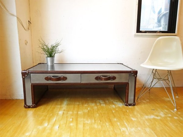 ハロ HALO スラブ スモール コーヒーテーブル SLAB SMALL COFFEE TABLE ステンレススチール×レザー センターテーブル 英国 ★