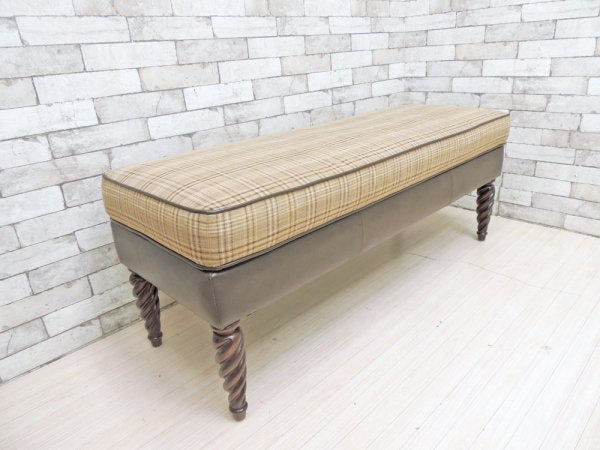 バセットファニチャー Bassett Furniture ツイストレッグ ベンチ ファブリック チェック柄 クラシックスタイル ●