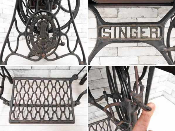 シンガー SINGER 足踏みミシン Sewing Machine 15K ミシンテーブル 鉄脚 車輪付 抽斗4杯 1926年~ ビンテージ スコットランド製 ジャンク品 ●