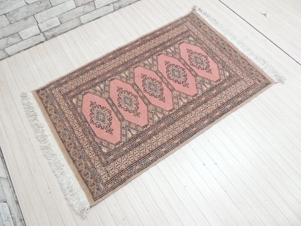 パキスタン製 ビンテージ ウール100% 絨毯 ラグ 140×68cm マット ●