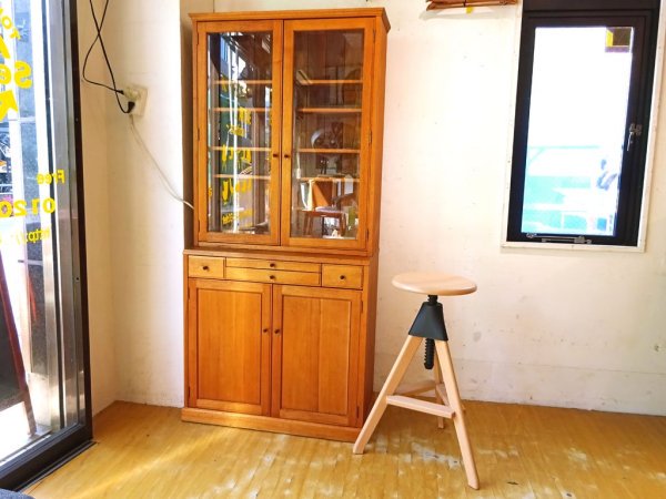 ナチュラルモダン アルダー材 食器棚 カップボード Cupboard 幅 85cm オイル仕上げ 上下分割搬入可能 ★