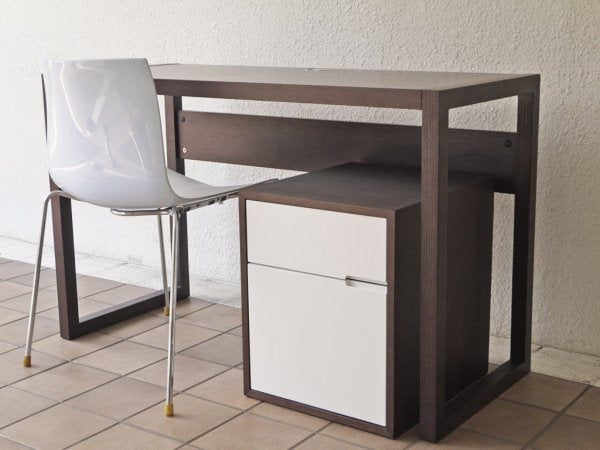 モーダエンカーサ moda en casa デスクキャビネット オーク材 ダークブラウン×ホワイト 廃番品 ◇