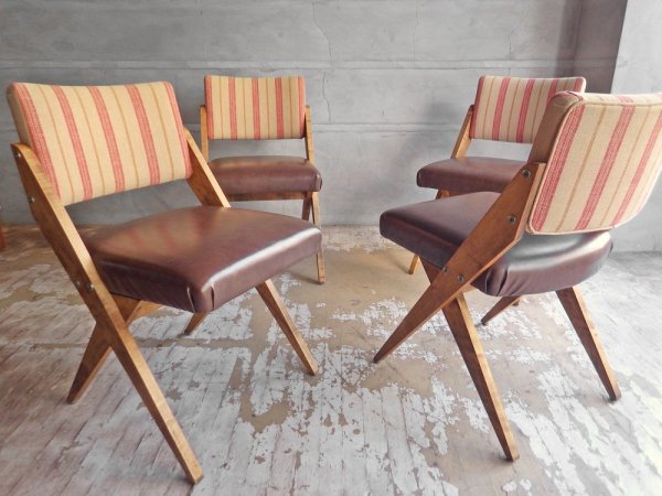 コンプレックス COMPLEX スパイチェア SPY CHAIR 2脚セット ダイニングチェア ストライプ柄 ファブリック × PVCレザー B ♪