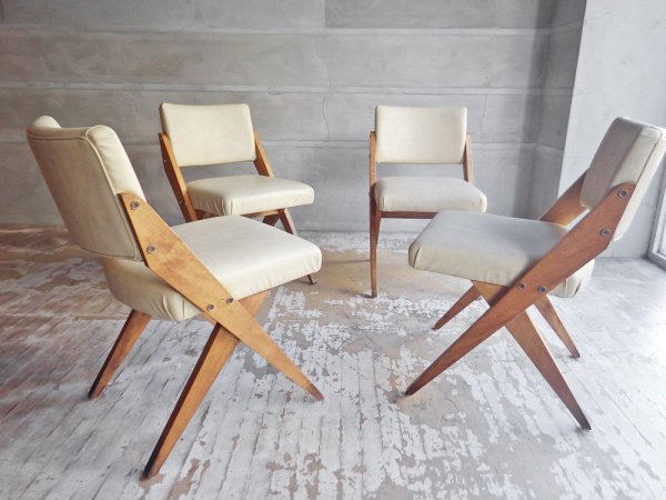 コンプレックス COMPLEX スパイチェア SPY CHAIR ダイニングチェア 2脚セット メープル材 × PVCレザー ベージュカラー B ♪