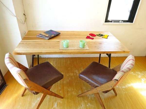 コンプレックス COMPLEX スパイチェア SPY CHAIR ダイニングチェア メープル材 ストライプ柄 ファブリック × PVCレザー 2脚セット ★
