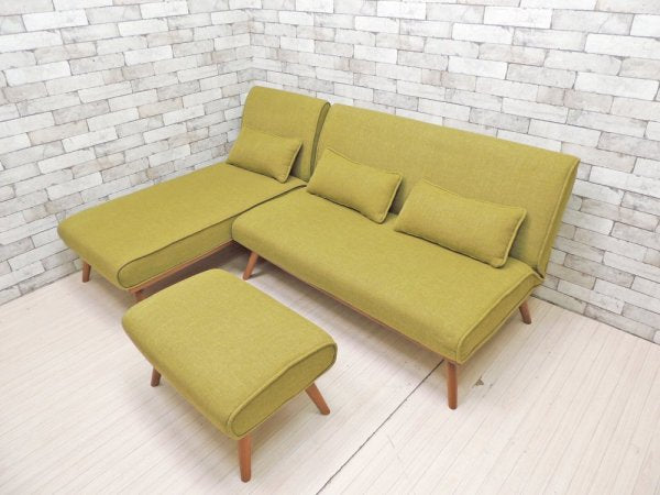 ウニコ unico ロイ ROY カウチソファ ファブリック モスグリーン ウォールナット脚 北欧ビンテージスタイル 廃番 定価¥62,790- ●