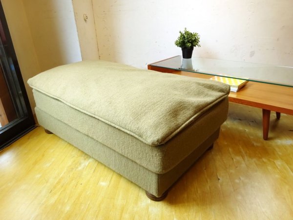 トラックファニチャー TRUCK FURNITURE HN オットマン スツール HN SOFA OTTOMAN フェザークッション ナラ無垢材 ウール生地 セミオーダー品 定価16万以上 ★