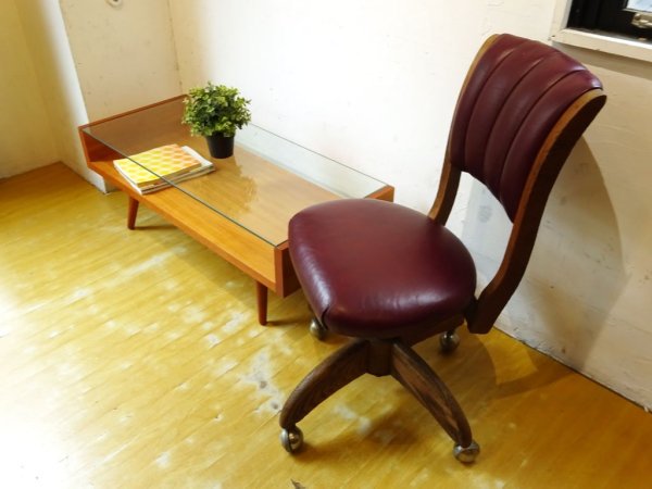 USビンテージ デスクチェア Vintage DESK CHAIR オーク材フレーム ドクターチェア キャスターベース 昇降&リクライニング ★