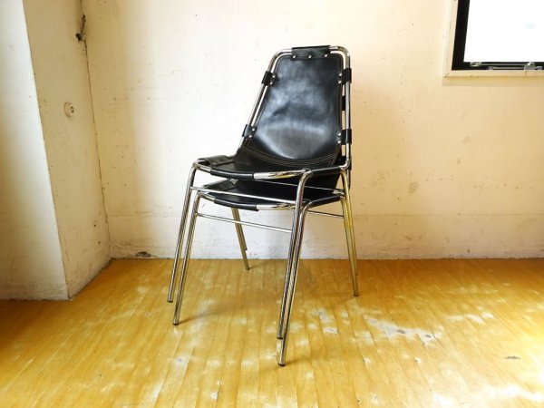 レザルクチェア Les Arcs Chair ダイニングチェア スタッキング ブラックレザー ? ★